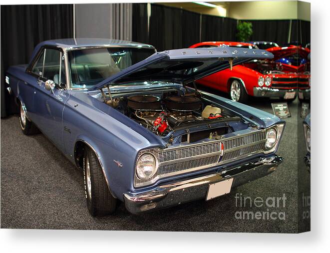 Transportation Canvas Print featuring the photograph 1964 Plymouth Satellite . Blue . 7D9261 by Wingsdomain Art and Photography