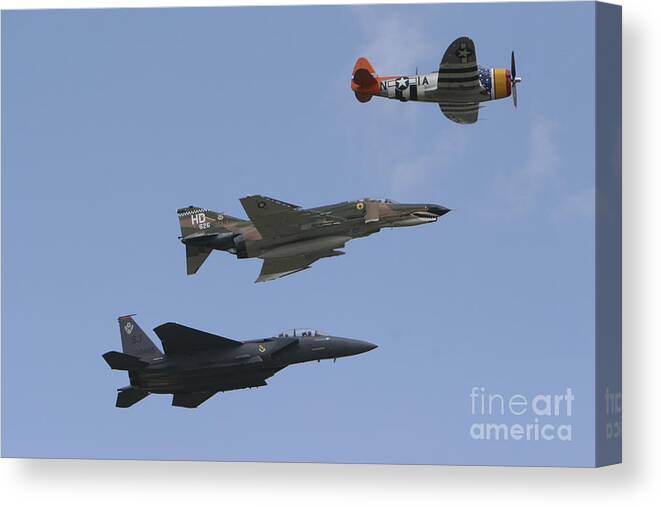 Horizontal Canvas Print featuring the photograph An F-15 Eagle, P-47 Thunderbolt #2 by Terry Moore