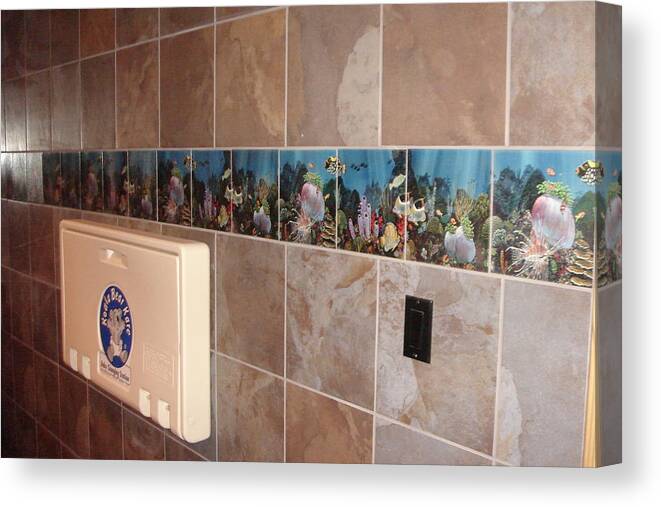  Canvas Print featuring the digital art Artwork on Bathroom Tiles #2 by Carey Chen