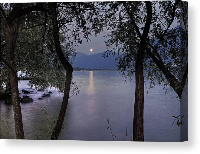 Lake Maggiore Canvas Print featuring the photograph Full Moon #2 by Joana Kruse