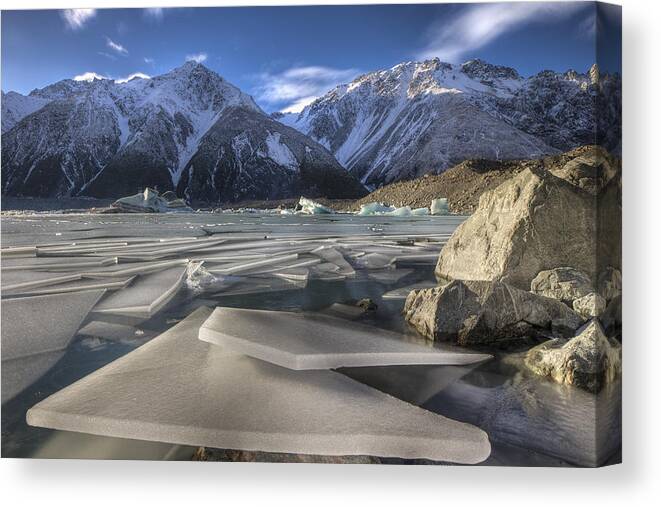 00486230 Canvas Print featuring the photograph Ice Floes In Lake Tasman Glacier #2 by Colin Monteath