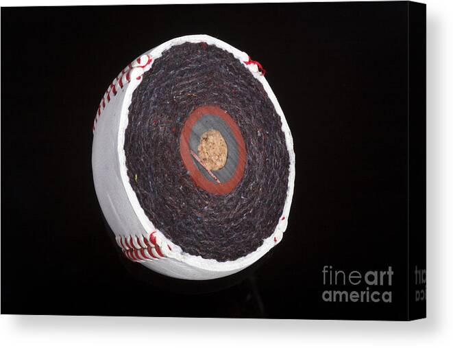 Baseball Canvas Print featuring the photograph Inside A Baseball #2 by Ted Kinsman