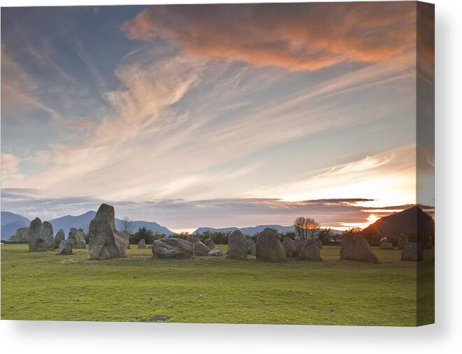 Horizontal Canvas Print featuring the photograph Castlerigg Stone Circle In The Lake District #3 by Julian Elliott Ethereal Light