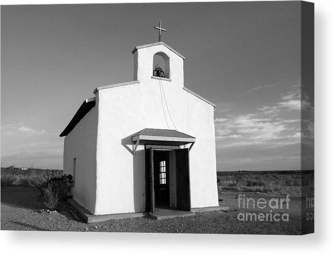 Travelpixpro West Texas Canvas Print featuring the photograph Calera Mission Chapel in West Texas Black and White #2 by Shawn O'Brien