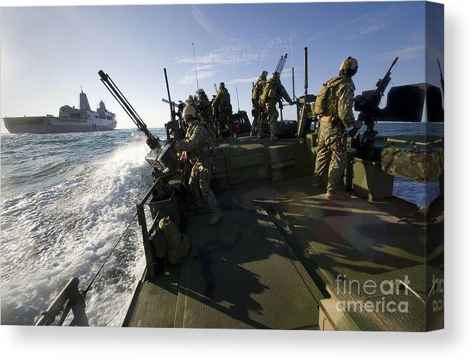 Exercise Bold Alligator Canvas Print featuring the photograph A Riverine Squadron Conducts Security by Stocktrek Images