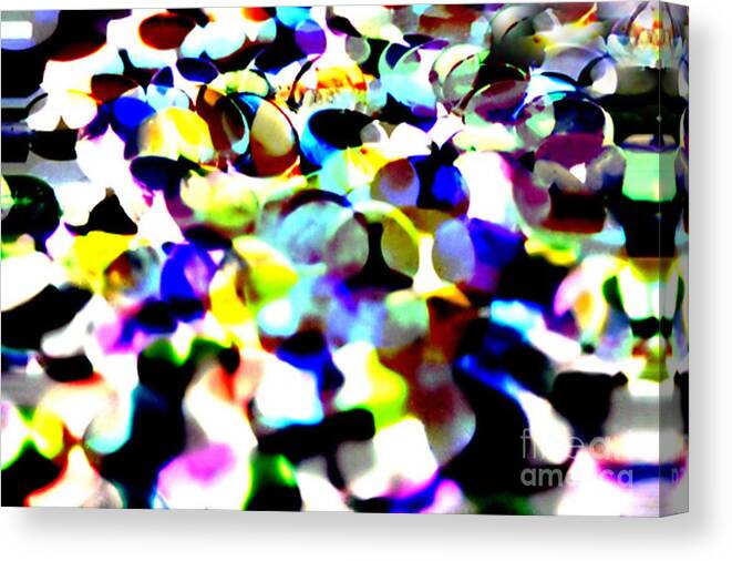 Abstract Imagination Conceptual Colors Colorful Bright Vibrant Multicolor Multicolour Black White Blue Yellow Turquoise Green Pink Orange Purple Round Pattern Overlap Distortion Distorted Marbles Stones Altered Canvas Print featuring the photograph Abstraction by Susan Stevenson