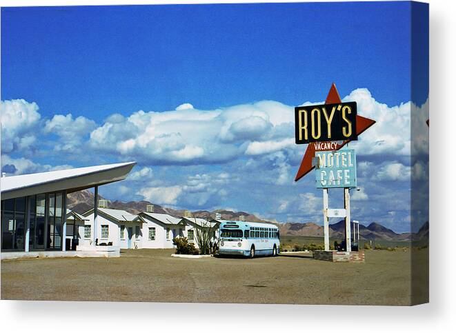 Amboy Canvas Print featuring the photograph Amboy with Bus by Matthew Bamberg