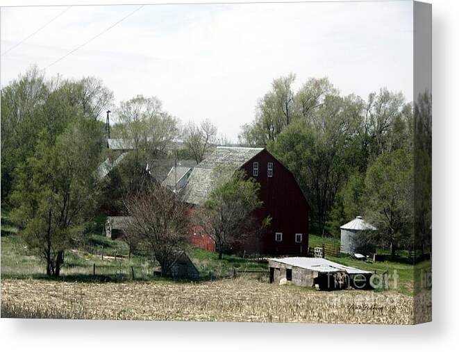Farmland Canvas Print featuring the photograph An old Barn with surrounding spring green. by Yumi Johnson