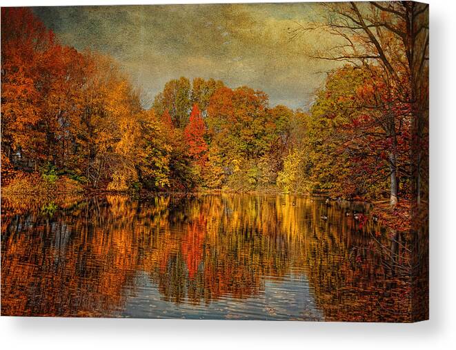 Autumn Canvas Print featuring the photograph Autumn - Landscape - Tamaques Park - Autumn in Westfield NJ by Mike Savad