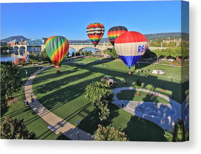 Balloons Canvas Print featuring the photograph Balloons in Coolidge Park by Tom and Pat Cory