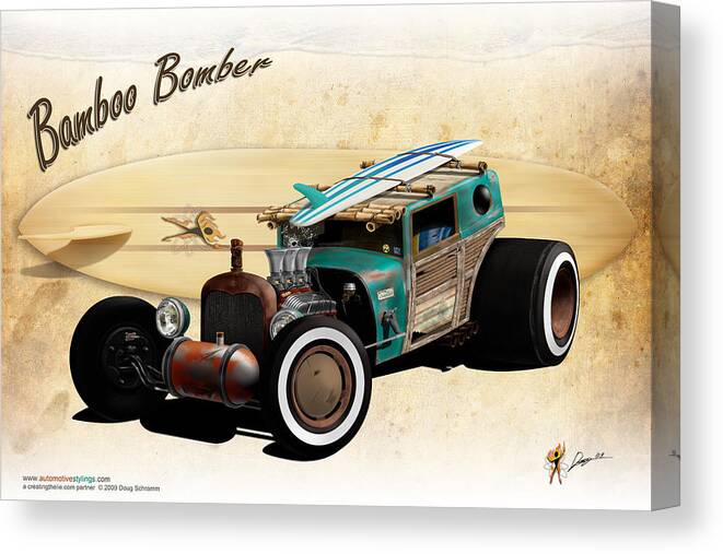 Illustration Canvas Print featuring the digital art Bamboo Bomber by Doug Schramm