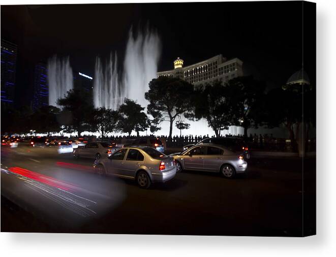 Hotel Bellagio Canvas Print featuring the photograph Bellagio fountain at night by Sven Brogren