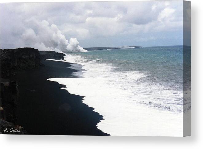Hawaii Photographs Canvas Print featuring the photograph Black Sand Beach by C Sitton