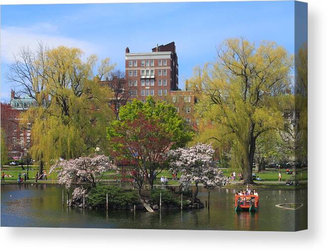 Boston Public Garden Canvas Print featuring the photograph Boston Public Garden Pond in Spring by John Burk