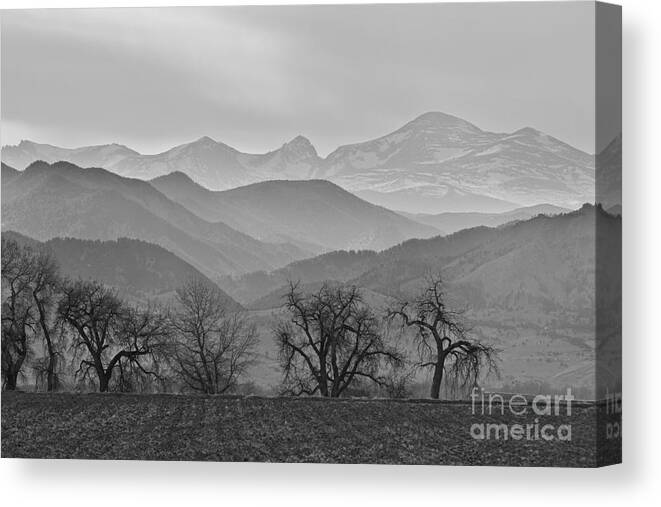 Boulder Canvas Print featuring the photograph Boulder County Layers BW by James BO Insogna