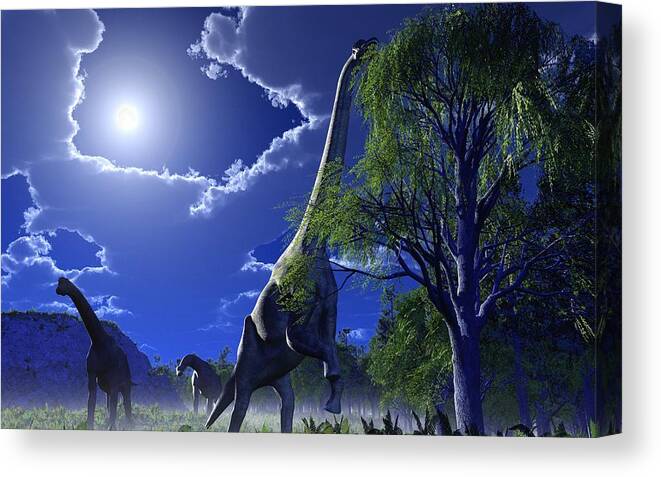 Brachiosaurus Canvas Print featuring the photograph Brachiosaurus Dinosaurs, Artwork by Roger Harris