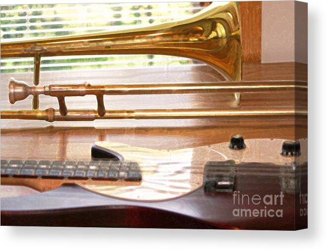 Trombone Canvas Print featuring the photograph Brass And String by Susan Stevenson