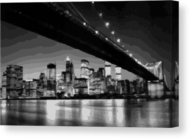 Brooklyn Bridge Canvas Print featuring the photograph Brooklyn Bridge @ Night BW16 by Scott Kelley