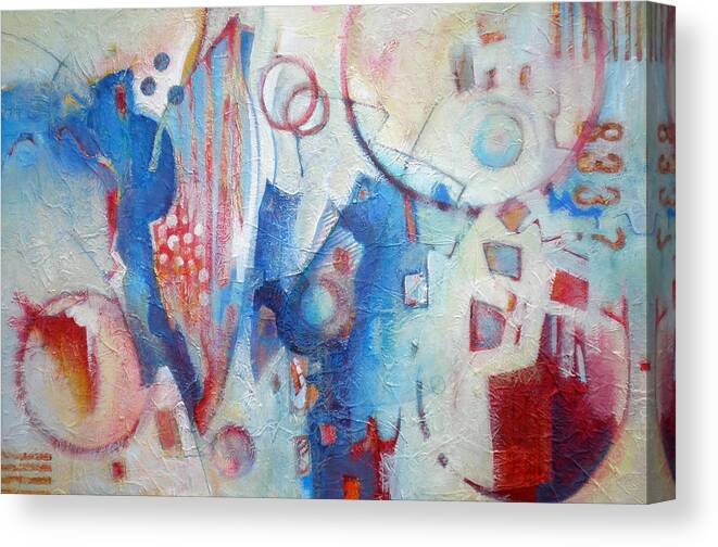 Abstract Canvas Print featuring the painting Bubbling Up - Abstract in Blues by Susanne Clark