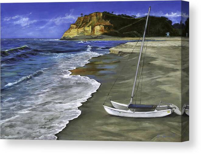 Catamaran Canvas Print featuring the painting Cat and Dog Beach by Lisa Reinhardt