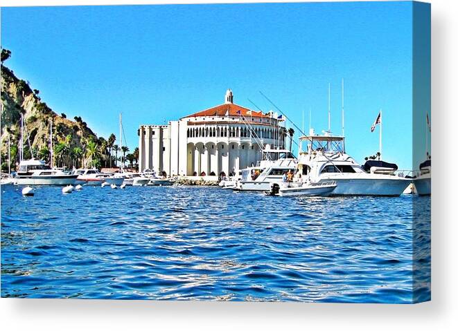 Catalina Canvas Print featuring the photograph Catalina Casino view from a boat by Lauren Serene