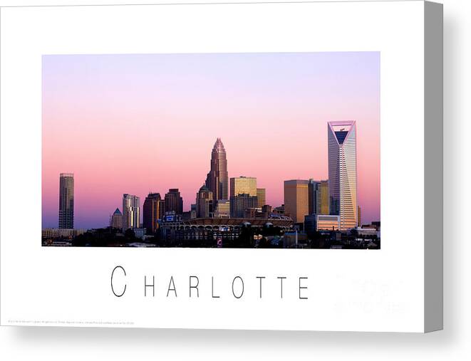 Charlotte Nc Photography Canvas Print featuring the photograph Charlotte NC Skyline pink sky by Patrick Schneider 