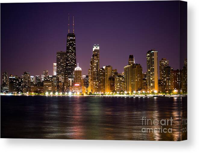 America Canvas Print featuring the photograph Chicago City at Night Photo by Paul Velgos