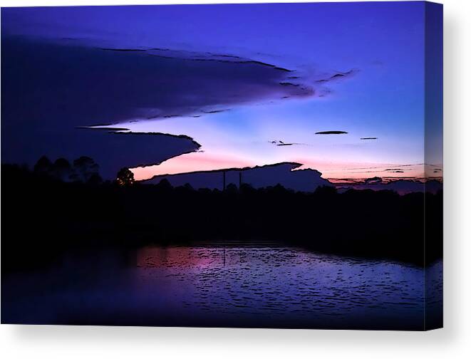 Clouds Canvas Print featuring the photograph Clouded Sunset Over the Tomoka by DigiArt Diaries by Vicky B Fuller