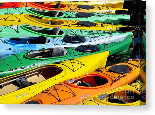 Colorful Kyaks Canvas Print featuring the photograph Colorful Kyaks by B Rossitto