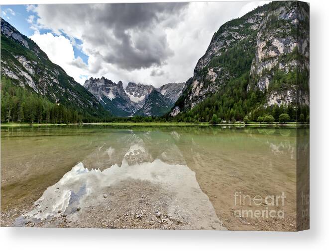 Cristallo Mountains Canvas Print featuring the photograph Cristallo Mountains reflection Dolomites northern Italy by Charles Lupica