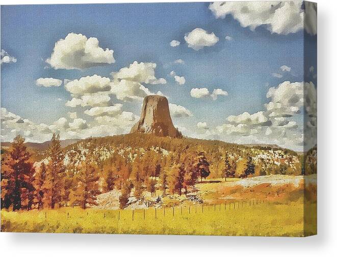 Devils Tower Canvas Print featuring the painting Devils Tower by Maciek Froncisz