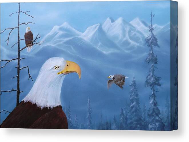 Bald Eagles Canvas Print featuring the painting Eagles in the Tetons by Gary Partin