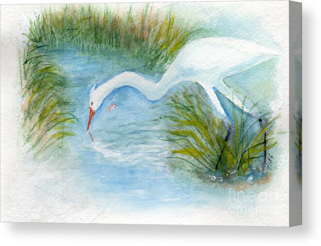 Egret Canvas Print featuring the painting Egret Fishing Creek by Doris Blessington