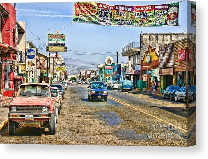Street Scene Canvas Print featuring the photograph Ensenada Street Scene by Lawrence Burry