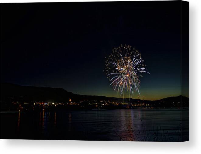 Hdr Canvas Print featuring the photograph Fireworks on the River by Brad Granger