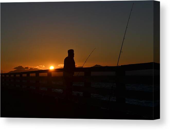 Fishing Man Canvas Print featuring the photograph Fishing And Sunset by Saifon Anaya