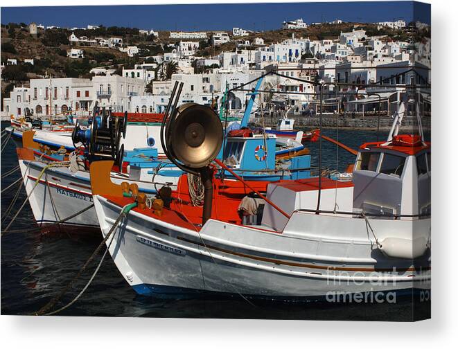 Greece Canvas Print featuring the photograph Fishing Boats Mykonos by Bob Christopher