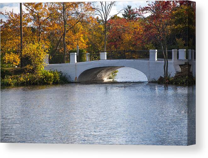 Autumn Canvas Print featuring the photograph Foliage At The Bridge by Cathy Kovarik