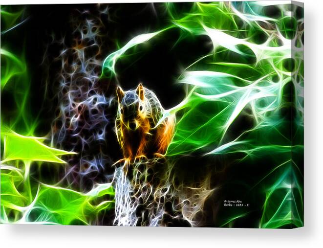 Digital Art Canvas Print featuring the digital art Fractal - Sitting on a Stump - Robbie The Squirrel - 2831 by James Ahn