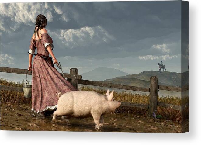 Pig Canvas Print featuring the digital art Frontier Widow by Daniel Eskridge
