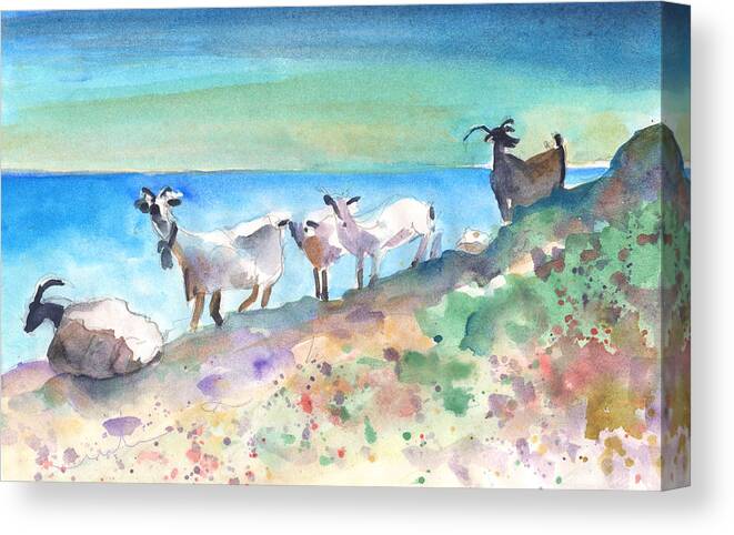 Travel Art Canvas Print featuring the painting Goats in Agia Galini by Miki De Goodaboom