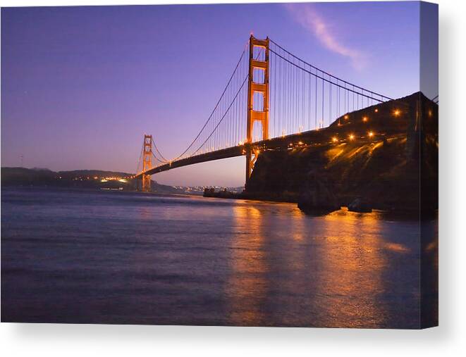 Golden Gate Bridge Canvas Print featuring the photograph Golden Gate By Night by Tom Singleton