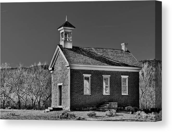 Building Canvas Print featuring the photograph Grafton Schoolhouse - BW by Christopher Holmes