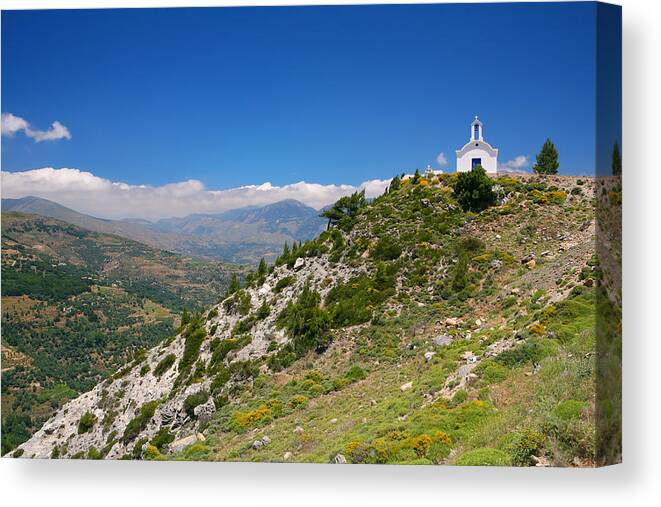 Church Canvas Print featuring the photograph Greek mountain church by Paul Cowan
