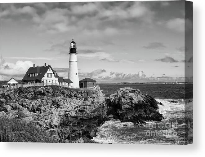 Lighthouse Canvas Print featuring the photograph Guarding Ship Safety bw by Sue Karski