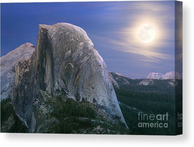 Half Dome Canvas Print featuring the photograph Half Dome Moon Rise by Jim And Emily Bush