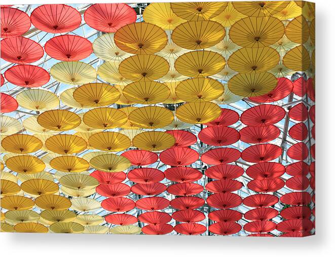 Ubrellas Canvas Print featuring the photograph Hanging Parasols I by Mary Haber