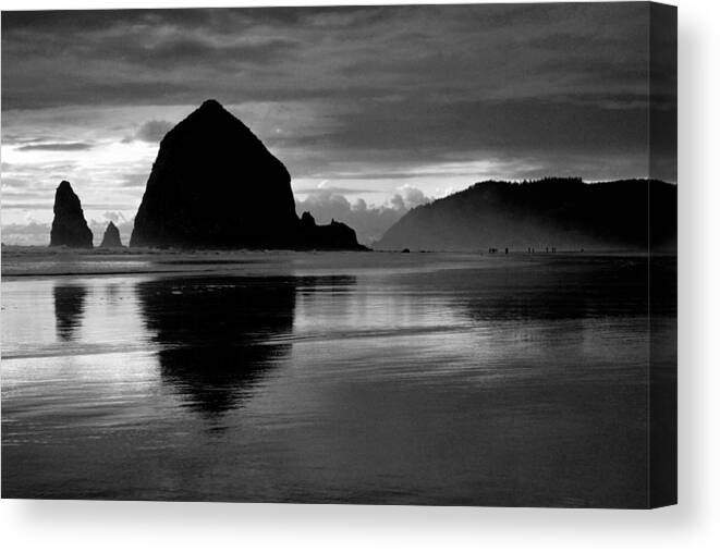 Beach Canvas Print featuring the photograph Haystack Rock bw by Kami McKeon