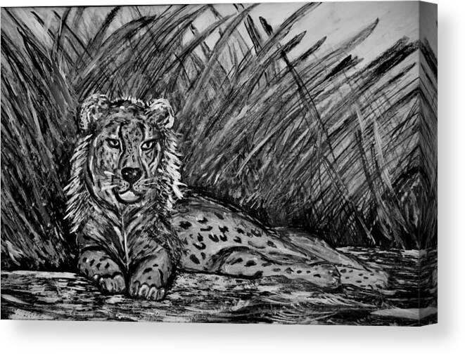Tiger Canvas Print featuring the drawing Here Kitty Kitty... by Tanya Tanski