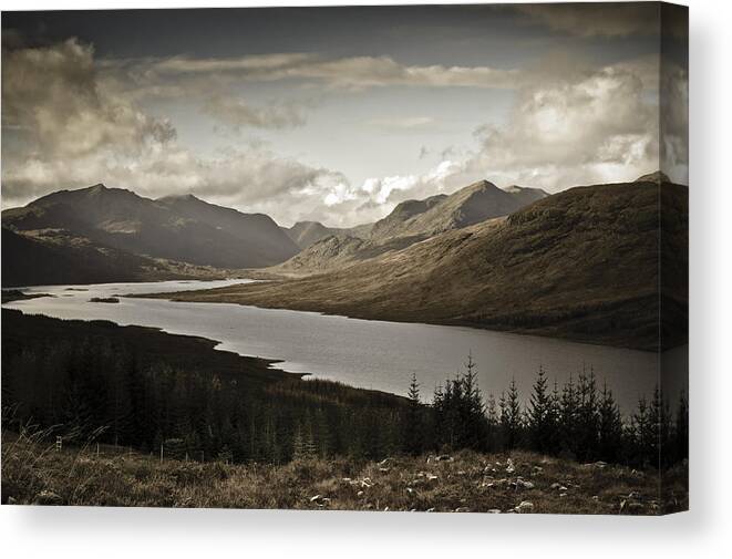 Highlands Canvas Print featuring the photograph Highland view Loch Loyne aged by Gary Eason